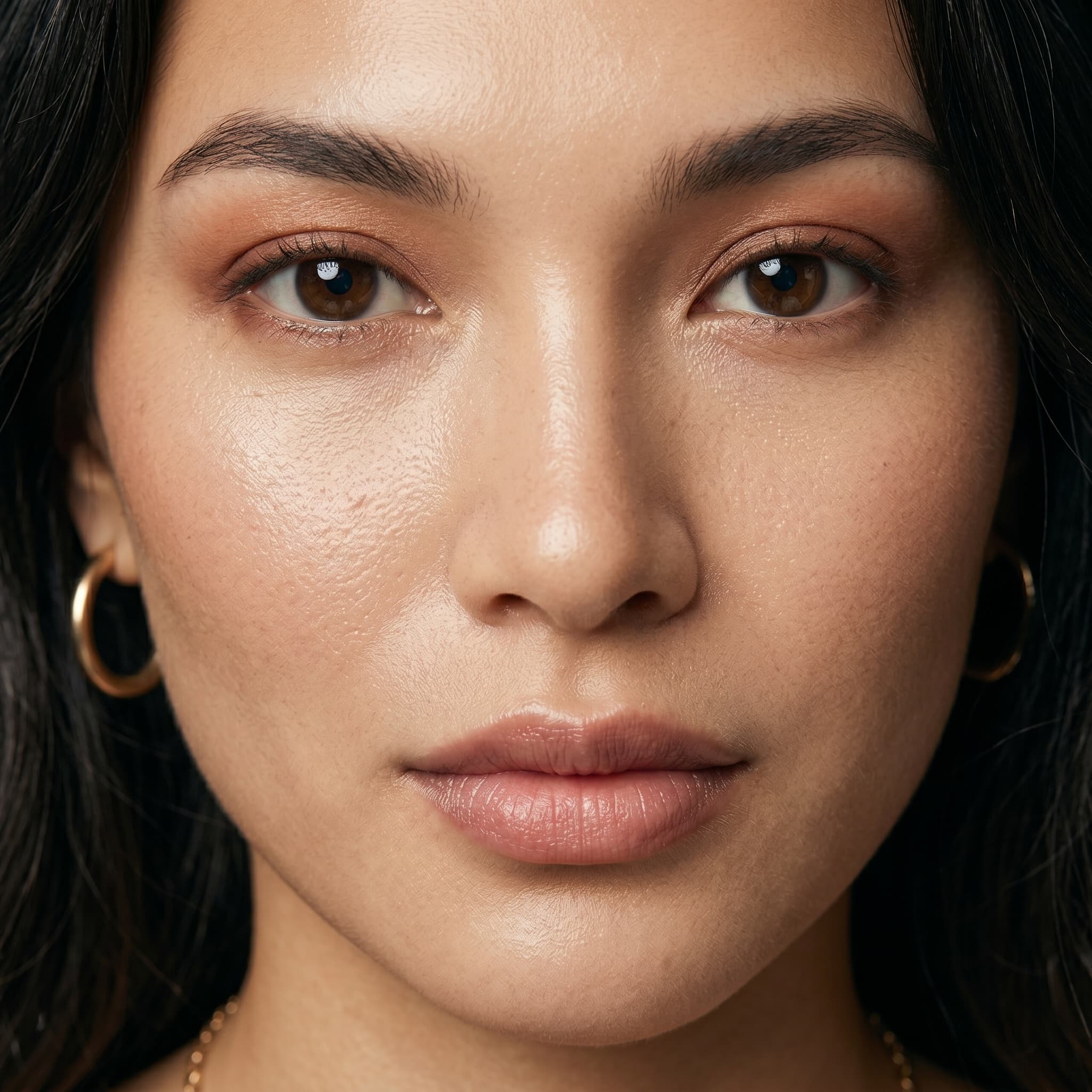 Close-up skin texture result with smoothing claim